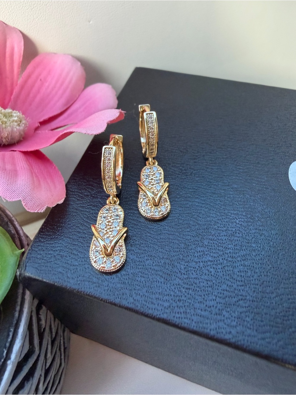 Gold filled Pavé Flip-Flop Drop Earrings with Cubic Zirconia